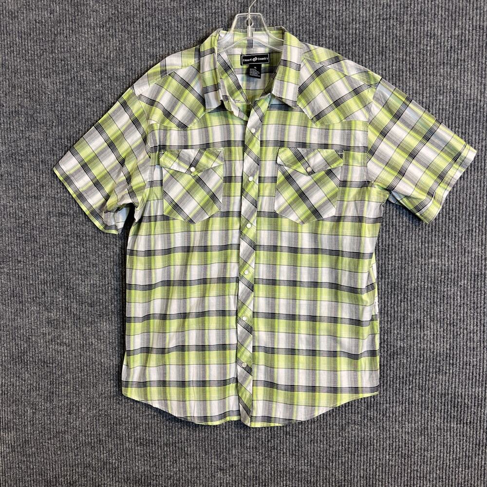 Sporty Plaid Short-Sleeve Dress Shirt - Lime/Gray